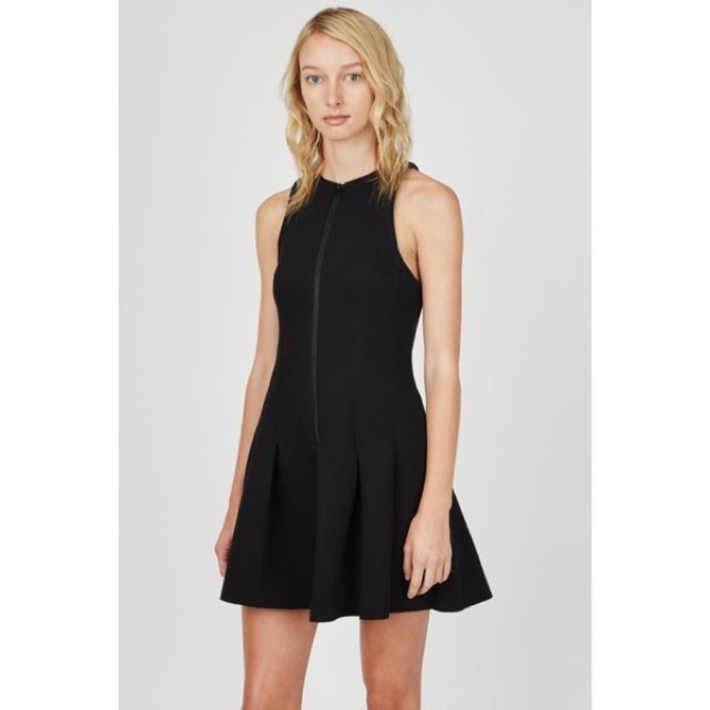 T by Alexander Wang Black Zip Front Scuba Neoprene Box Pleated Dress EUC Size L